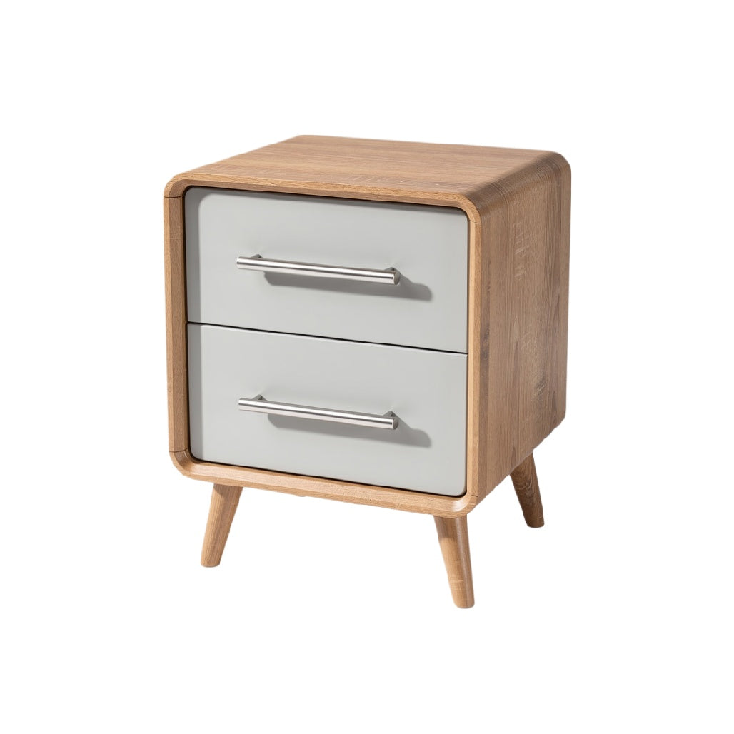 Modern Minimalist Wooden Nightstand with Two Drawers