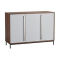 "Modern Wooden Sideboard with Sleek White Doors and Metal Handles"