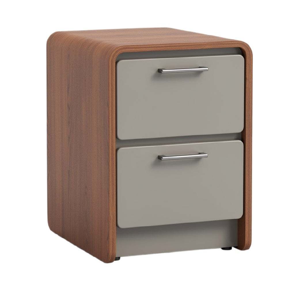 "Modern Wooden Nightstand with Two Drawers and Smooth Finish"